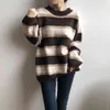 Oversized pasiaste sweter kobiety jesień zima o szyja leniwy wiatr dzianiny sweter eleganckie topy kobiet dla mody criflz 210520