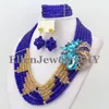Oorbellen ketting Afrikaanse kralen sieraden set Nigeriaanse bruiloft bruidspartij blauw / champagne sets kristal kralen W9884