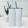 US Local Warehouse Straight Sublimation Tumblers 20 oz Double wall stainless Steel Insulated Tumbler With Plastic Straw Lid cups white blank Mug GJ02