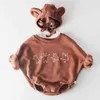 Cute pequeno urso orelhas mais veludo roupa de veludo rosa bodysuit menina roupas bebê bodysuits 210417