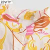 Zevity Kobiety Moda Stand Collar Totem Floral Print Bluzka Kobieta Z Długim Rękawem Chic Kimono Koszula Kieszenie Blusas Topy LS9395 210603