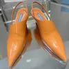 Сандалии оранжевые женские туфли летний светлый кожаный роскошный дизайнер заостренный носок сандалии мода клинья задний ремешок Chaussure Femme