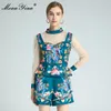 Mode Set Zomer Dames Mesh Gold Line Borduurwerk Lange Mouw Pearl Beaded Tops + Shorts Floral-Print Tweedelige Set 210524