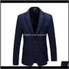 Passar Kläder Apparel Drop Leverans 2021 Singel Road American Man Blazers Wool Frock Coat Royal Blue Passage Stage Kostymer för sångare Mens