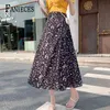 Verão Midi Saias Coreano Boho Bohemian Senhoras Praia Polka Dot Flare Saia Para As Mulheres Streetwear Lined Jupe Femme 210520