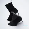 Сапоги Женщины Высокие каблуки Pointe Boots Boots-Женские Стелето Средний Тельф Резина Заостренное Mid-Calf 2021 Дамы Заостренные носки Хлопковая ткань