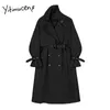 Yitimuceng Trenchcoat mit Gürtel Zweireiher Einfache Klassische Lange Frau Windjacke Frauen Frühling Herbst Khaki Black Jackets 210601