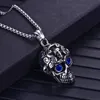 Stainless Steel Men's Biker Punk Skull Skeleton Ghost Charm Pendant Gothic Retro Silver Gold Antique Necklace with blue sapphire stone eye Halloween Gift Jewelry
