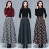 Plus Rozmiar Wysoka talia Wełniana Plaid Spódnice Zimowe Ciepłe Wełny Kobiet Maxi Biuro Panie Moda Casual Długa Streetwear 210421