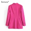 Bornsra Zelfde Design Taille High Street Lente / Herfst Bleizer de Mujer Dames Rose Red Womens Blazer Pockets 210930
