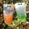 Clear Mugs Magic Drink Pouches with Straw Resealable Ice Smoothie Bags Drinking Straws Reusable Juice Pouch C0520D9
