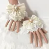 Japanese Sweet Lolita Hand Wrist Cuffs Double Layer Floral Lace Bowknot Bracelet Wristband Imitation Pearl Chain Jewelry Maid Te F2293