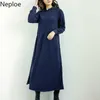 Neploe Maxi Dress for Women Hooded Patchwork Hoodie Dresses Fall Clothes Robe Korean Chic Loose Casual Thicked Vestidos 4G154 210422