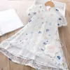 Vestito da principessa a maniche corte per bambina Vestito carino stampato a farfalla Vestito da ragazza per bambini Stile cinese Vestidos Cortos Costume da bambina 210715