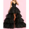 Abiti da cocktail a-line Paghetti cinghie Lunghezza tè Tulle nero Prom Abiti da ritorno a casa Vestido Con Tul Abito da sera per feste