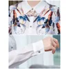 Lente en herfst elegante retro gedrukte moerbei zijde shirt witte vrouwen lange mouwen chemisier femme 10720 210521