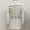하이 스트리트 최신 세련된 디자이너 재킷 여성 슬림 피팅 라이온 버튼 데님 패치 워크 블레이저 210330