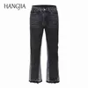 Vintage Patchwork Flare Jeans Urban Men Streetwear Wide Leg Denim Pant Hip Hop Black Colorblock Slim Fit para 220118