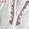 タンガダの女性の白い刺繍のロマンチックな綿の服の半袖女性ミニドレスvestidos 4T28 210609