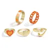 Обручальные кольца корейская геометрия Y2K Love Heart Cortrful Ring Sets для женщин простые смолы металлическое пламя открытие ювелирных аксессуаров Anillos