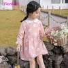 春秋の子供長袖コットンプリンセスドレス女の子2021 Aラインピーターパンコローラの花のドレス2 5 6 7 8歳G1215