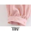 TRAF женская мода полупросылки свободные шифоновые блузки старинные с длинным рукавом с подкладкой женские рубашки блузки шикарные вершины 210415