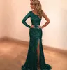 2021 Neue Mode High Hals Mermaid Abendkleider Spitze Lange Ärmel Arabisch Formale Prom Kleider Party Kleider Bodenlangen