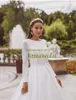 Elegant Satin Wedding Dresses Long Sleeves Lace Bride Gowns Muslim Gown Covered Back Vestido de novia