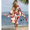 섹시한 비키니 커버 업 코튼 튜닉 Boho 인쇄 여름 해변 드레스 우아한 여성 플러스 사이즈 착용 수영복 커버 Q1115 210420