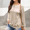 T-shirt autunnali Donne Casual O-Neck Manica Lunga Pulsante Solido Solid Tee Tops Moda Signore Streetwear Pullover 210526