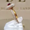 Luxury Women's 18K Gold & 925 Sterling Silver Diamond Ring Natural Ruby Jewelry Anniversary Gift Engagement Bridal Wedding Band Size 5-11