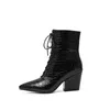 Autumn Ankle Boots Women Zipper Thick High Heel Short Lace Up Pointed Toe Shoes Female Winter Big Size 34-43 210517