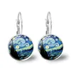 Fashion Van Gogh Starry Sky Time Gem Charm Earrings French Glass Art Ear Hook New Jewelry for Women Wholesale