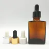 Bouteille d'huile essentielle HairOil en verre plat carré/rectangle en ambre naturel 30 ml 1 oz avec couvercle à vis compte-gouttes en aluminium livraison gratuite