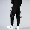 Fashion Men Ribbons Color Block Black Pocket Cargo Pants Harem Joggers Harajuku Sweatpant Hip Hop Trousers Sweatpants