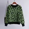 Jumper outono inverno de malha suéteres mulheres coreanas ombros superdimensionam leopardo jacquard moda moda blends pullover 210420