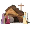 Scène de résurrection de Pâques Décoration en bois Croix Nativité Set Home 210804