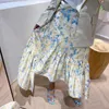 Vintage imprimé fleuri jupe pour femmes taille haute asymétrique élégant coréen robes mi-longues femme été mode vêtements 210531