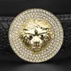 Men modedesigner äkta läder lyxmetall legering spänne lejon bälte cowskin fett bred hög kvalitet ceinture homme bälten1030597