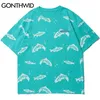 Tshirts Creative Fish Shark Print Tees Shirts Streetwear Harajuku Hip Hop Casual Short Sleeve Cotton Loose Summer Tops 210602