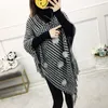 Autumn And Winter Women's Shawl Fringed Plus Size Knitted Cape Bat Shirt Blouse Female Korean Air Conditioning 210427