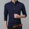 Liseaven T-Shirt Men Cotton T Shirt Full Sleeve tshirt Men Solid Color T-shirts tops&tees Mandarin Collar Long Shirt 210722