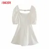 Tangada Summer Women French Style White Sukienka Puff Krótki Rękaw Panie Mini Sukienka Vestidos 4m189 210609