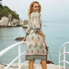 Sexy Bikini Cover-ups Cotton Tunic Boho Printed Summer Beach Dress Elegant Women Plus Size Wear Swim Suit Cover Up Q1103 210420