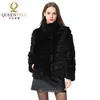 Manteau de fourrure de lapin à peau entière, veste à col montant, véritable hiver pour femmes, gilet de mode naturel 211018