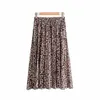 Jocoo Jolee Gonna Donna Stampa leopardata A pieghe s Vintage Coulisse Vita elastica Midi s Casual Coreano A Line 210629