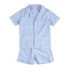 EST Matching Blue Stripe Nightwear Seersucker 100% coton Pyjama d'été pour enfants pour garçons 211130