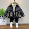 Clothing Sets Kids Suit Winter Boys And Girls' Fleece Sweater Thickened Coat+Knit Sweater+Plush Pants 3PCS Children's