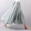 Сплошной цвет национальный стиль расширение летняя юбка Большой размер эластичная талия льняная полоса a-line половина длинных юбок 19 цветов 9957