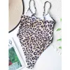 Cut Out Swimsuit Sexy Leopard Print Swimwear Women Push Up Monokini Bodysuit Bather Bathing Suit Summer Beachwear 210521